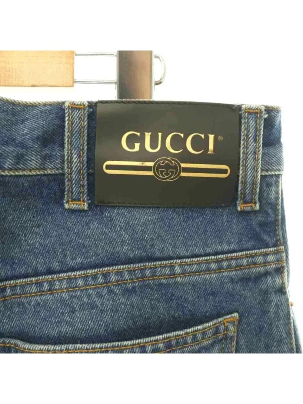 Gucci Logo Patch Straight Denim Pants Jeans 32 Indigo